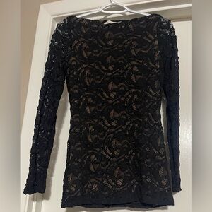 Anne Fontaine Paris Castille Lace Top Nude Lining Sheer Sleeves Size 40 US 6-8 M